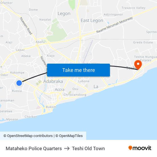 Mataheko Police Quarters to Teshi Old Town map