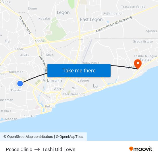 Peace Clinic to Teshi Old Town map