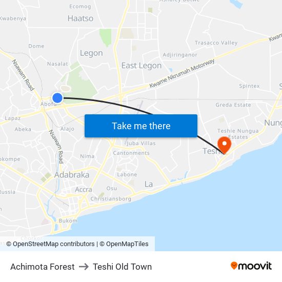 Achimota Forest to Teshi Old Town map
