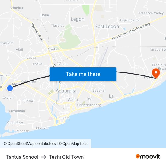 Tantua School to Teshi Old Town map
