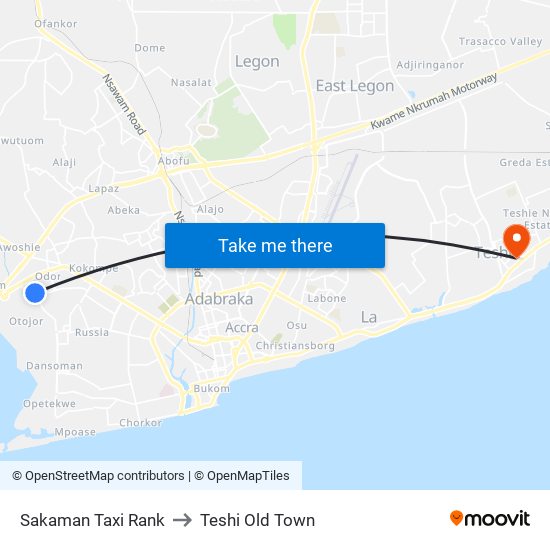 Sakaman Taxi Rank to Teshi Old Town map