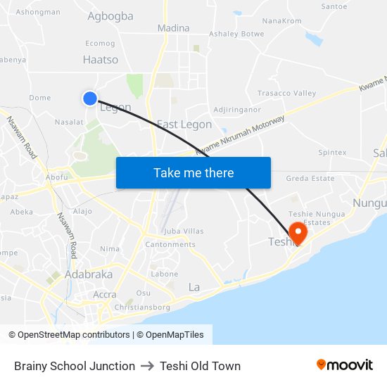 Brainy School Junction to Teshi Old Town map