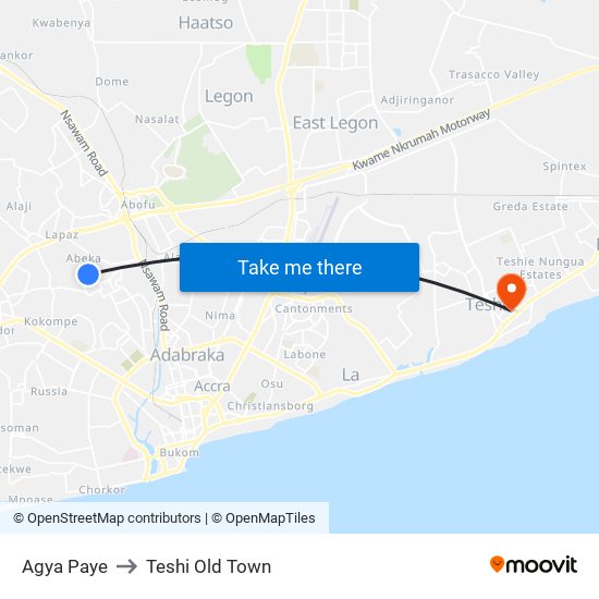 Agya Paye to Teshi Old Town map