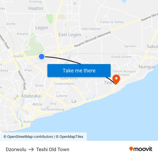 Dzorwolu to Teshi Old Town map