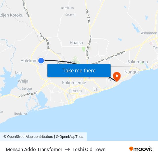 Mensah Addo Transfomer to Teshi Old Town map