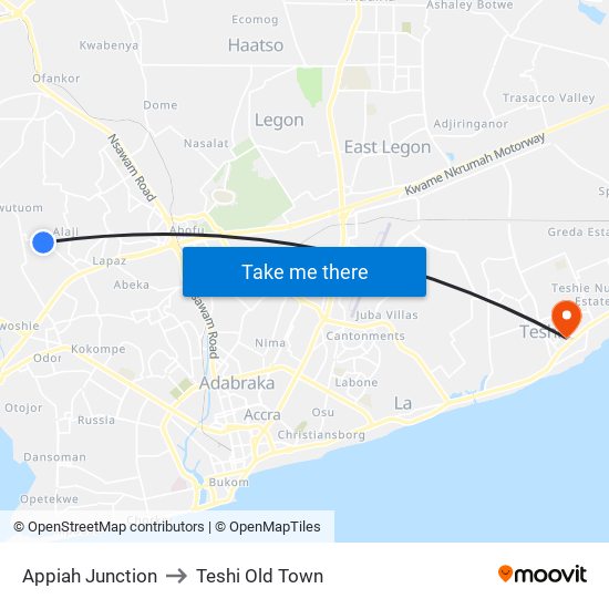 Appiah Junction to Teshi Old Town map