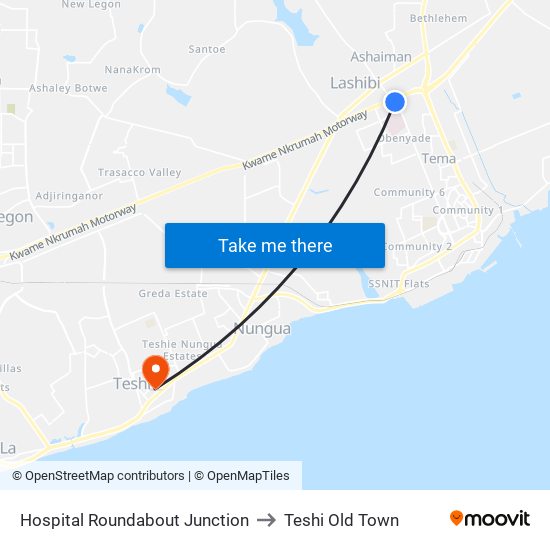 Hospital Roundabout Junction to Teshi Old Town map