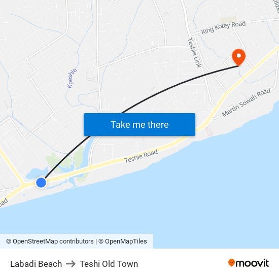 Labadi Beach to Teshi Old Town map