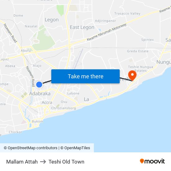 Mallam Attah to Teshi Old Town map