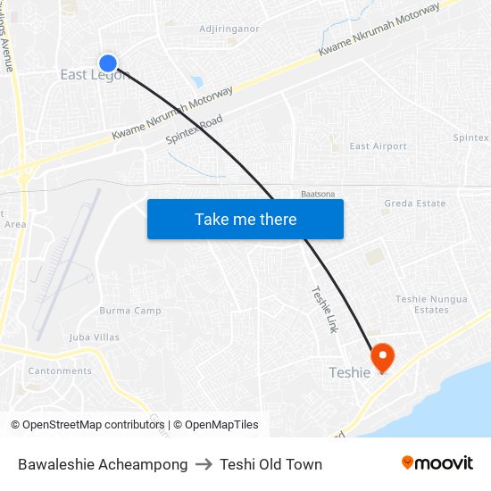 Bawaleshie Acheampong to Teshi Old Town map