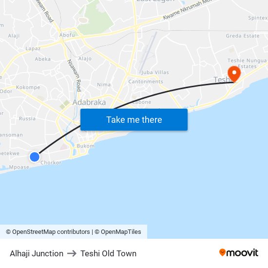 Alhaji Junction to Teshi Old Town map