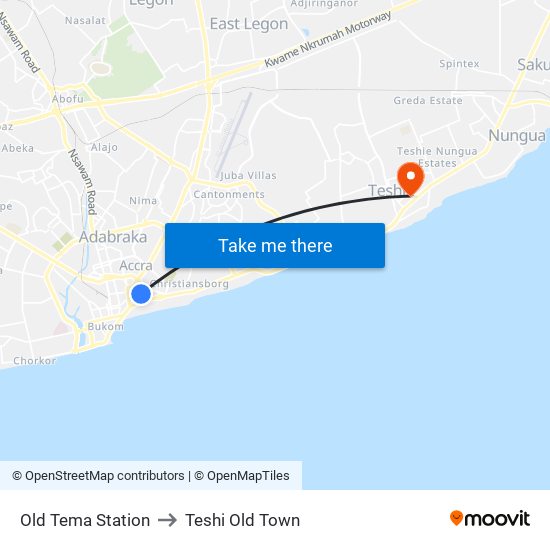 Old Tema Station to Teshi Old Town map