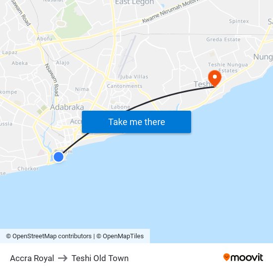 Accra Royal to Teshi Old Town map
