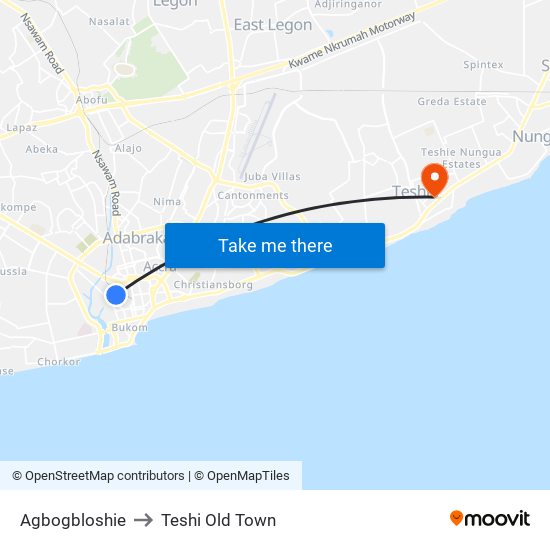 Agbogbloshie to Teshi Old Town map
