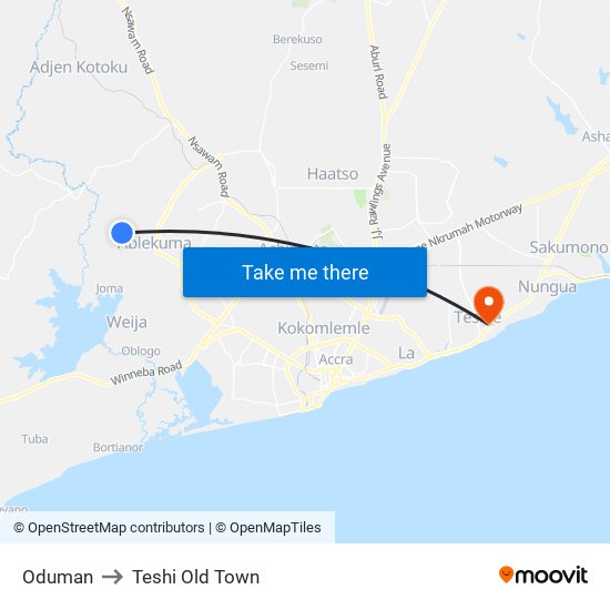 Oduman to Teshi Old Town map