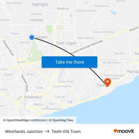 Westlands Junction to Teshi Old Town map