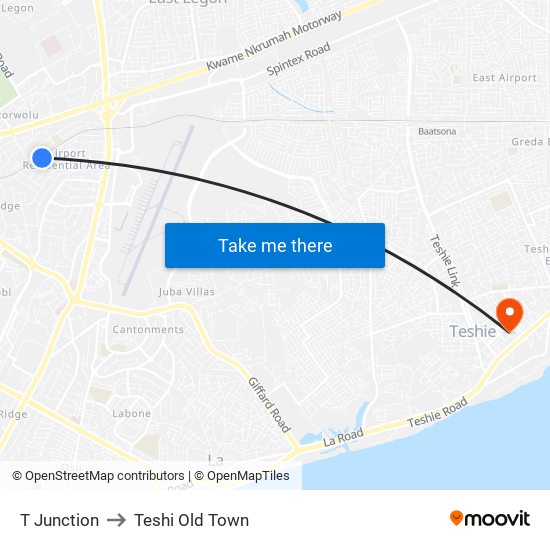 T Junction to Teshi Old Town map