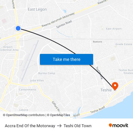 Accra End Of the Motorway to Teshi Old Town map