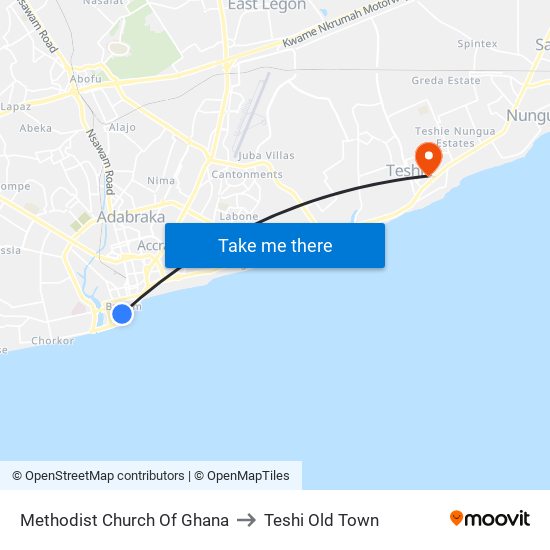 Methodist Church Of Ghana to Teshi Old Town map