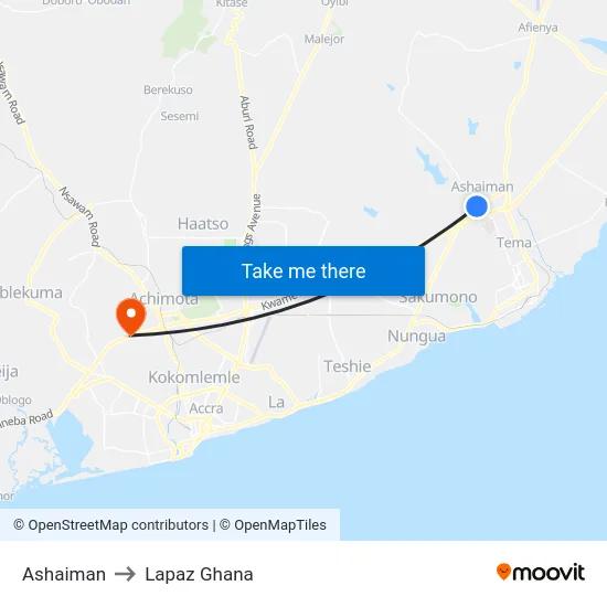 Ashaiman to Lapaz Ghana map