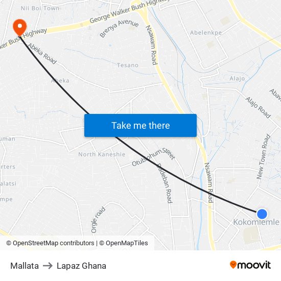 Mallata to Lapaz Ghana map