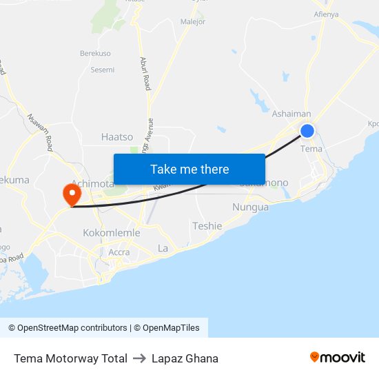 Tema Motorway Total to Lapaz Ghana map
