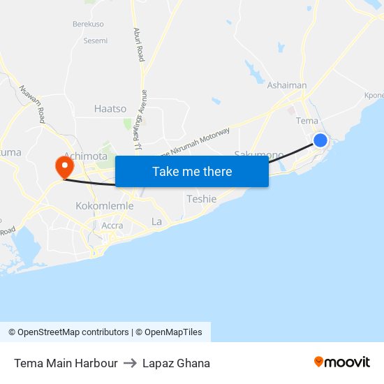 Tema Main Harbour to Lapaz Ghana map