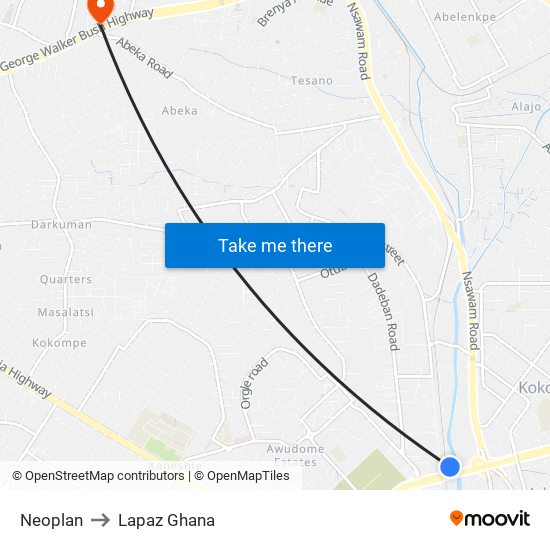 Neoplan to Lapaz Ghana map