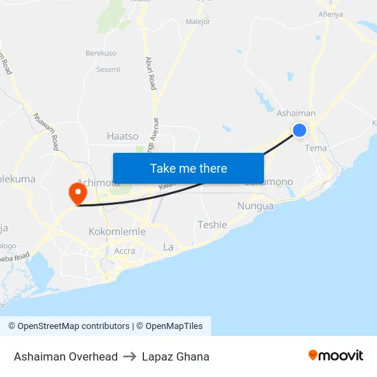 Ashaiman Overhead to Lapaz Ghana map