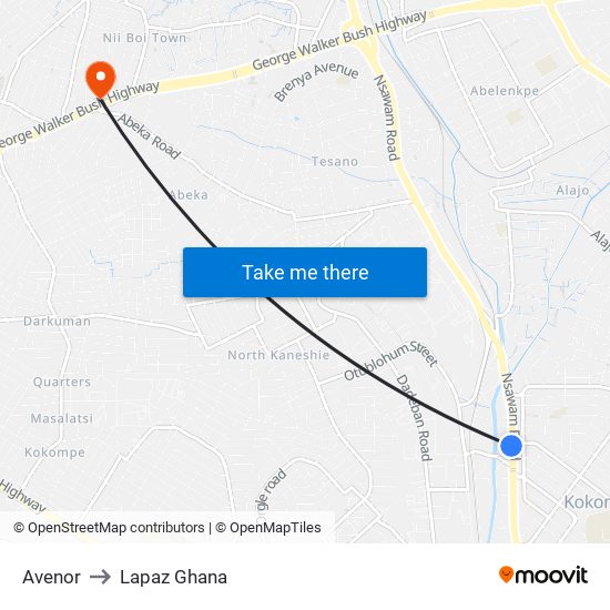 Avenor to Lapaz Ghana map