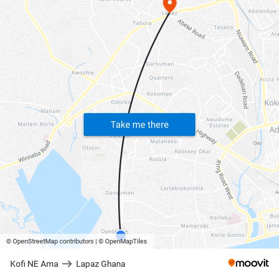 Kofi NE Ama to Lapaz Ghana map