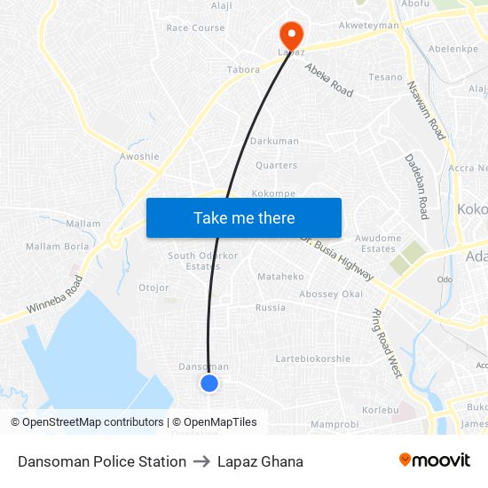 Dansoman Police Station to Lapaz Ghana map