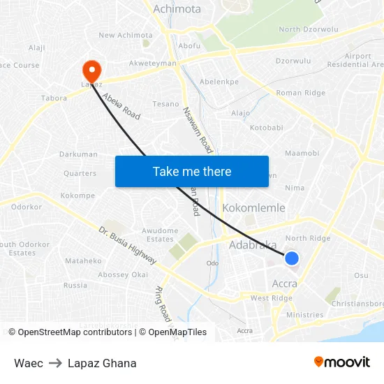 Waec to Lapaz Ghana map