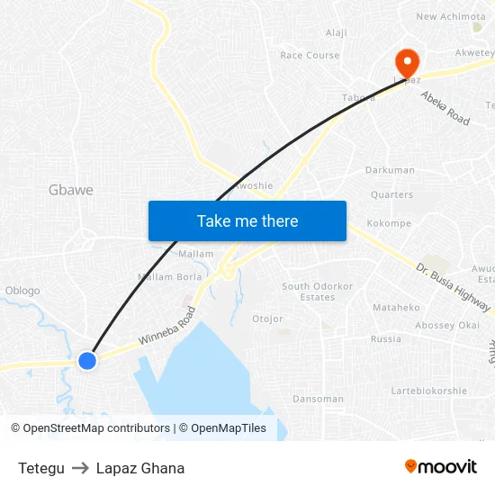 Tetegu to Lapaz Ghana map
