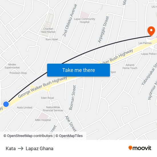Kata to Lapaz Ghana map