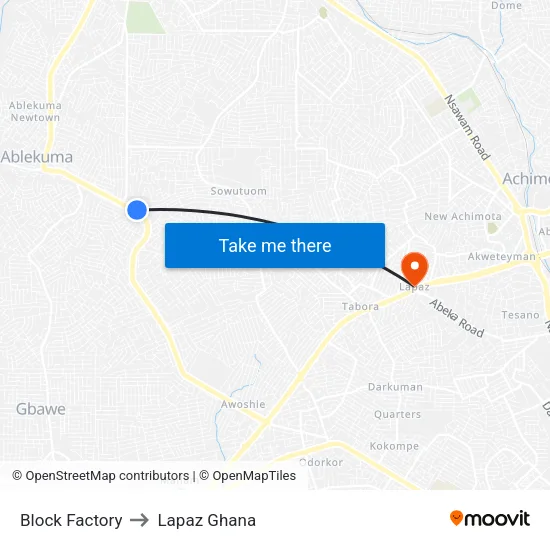 Block Factory to Lapaz Ghana map