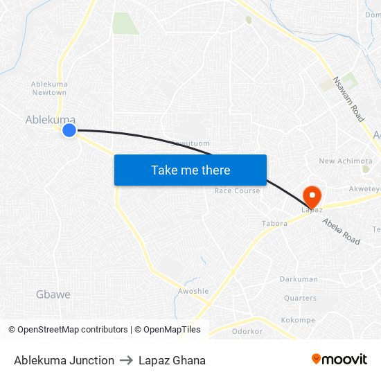 Ablekuma Junction to Lapaz Ghana map