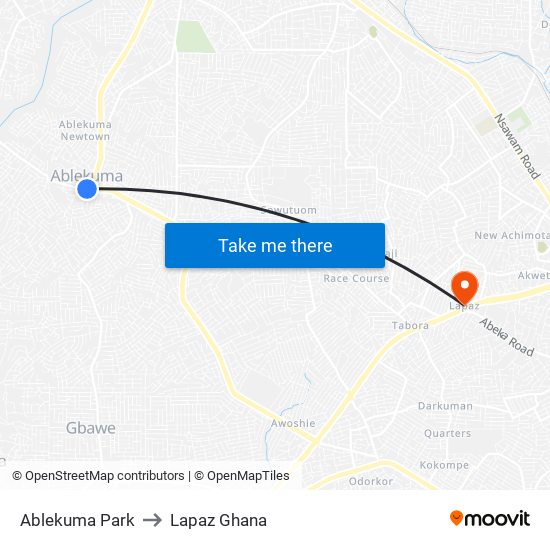 Ablekuma Park to Lapaz Ghana map
