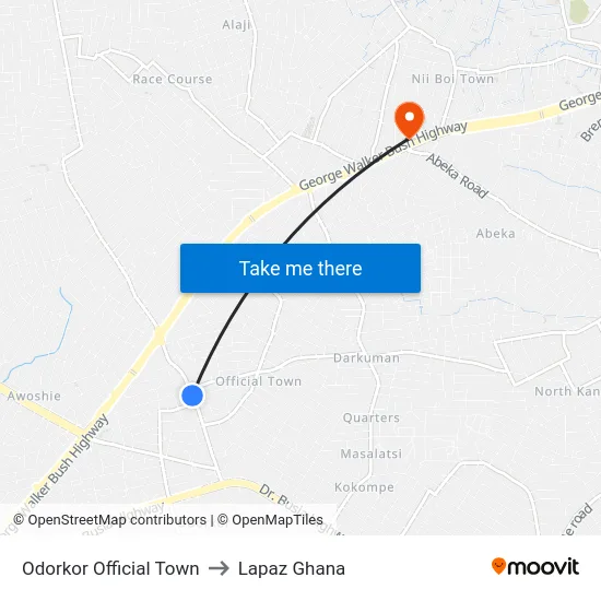 Odorkor Official Town to Lapaz Ghana map