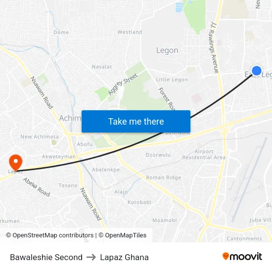Bawaleshie Second to Lapaz Ghana map