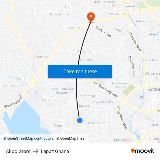 Akoo Store to Lapaz Ghana map