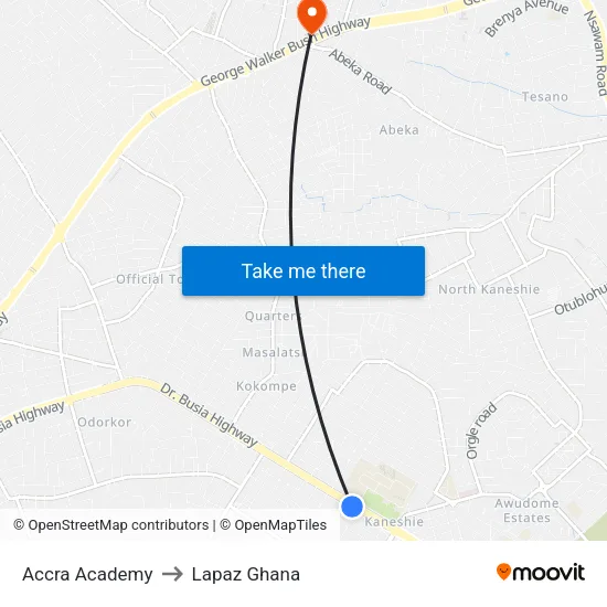 Accra Academy to Lapaz Ghana map