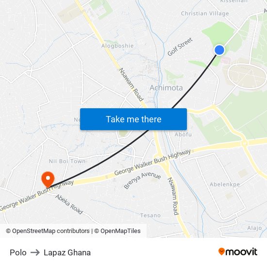 Polo to Lapaz Ghana map