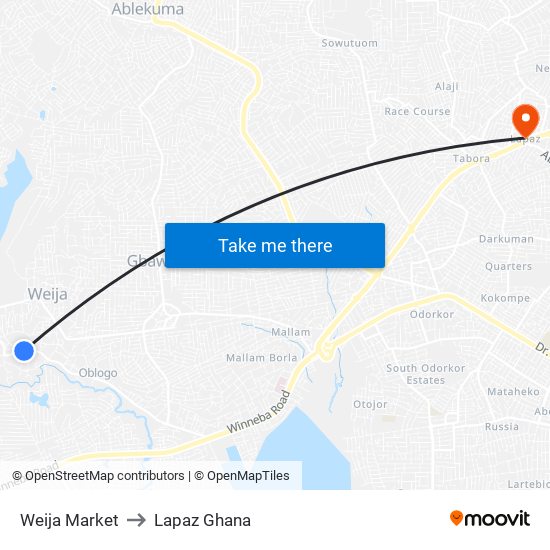 Weija Market to Lapaz Ghana map