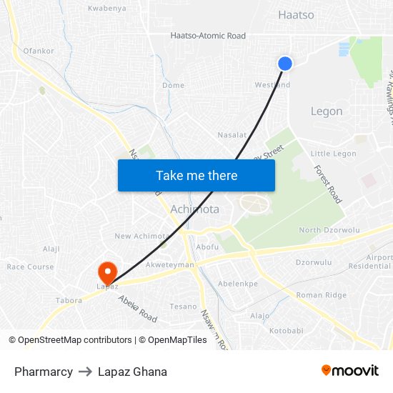 Pharmarcy to Lapaz Ghana map