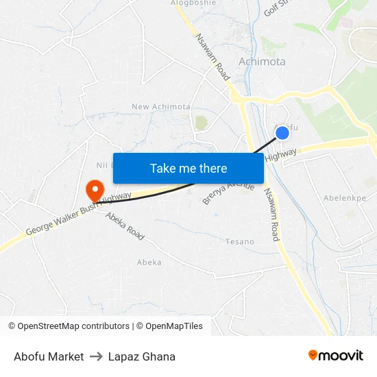 Abofu Market to Lapaz Ghana map