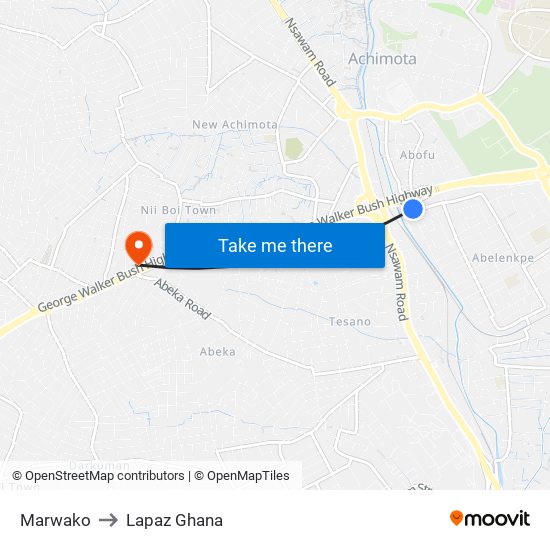 Marwako to Lapaz Ghana map