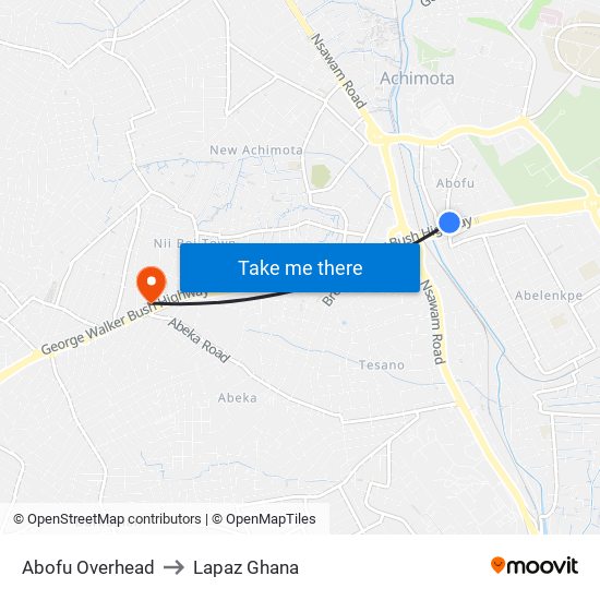 Abofu Overhead to Lapaz Ghana map