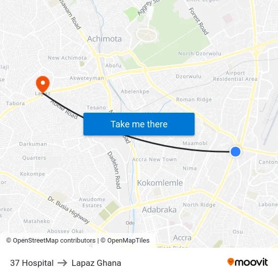 37 Hospital to Lapaz Ghana map