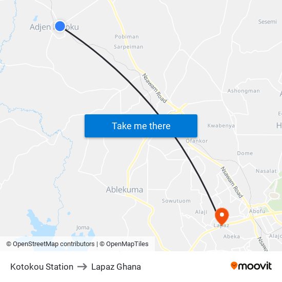 Kotokou Station to Lapaz Ghana map
